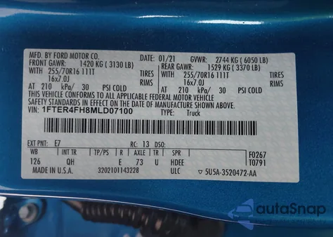 2021 Ford Ranger Xl from USA, damaged, VIN 1FTER4FH8MLD07100